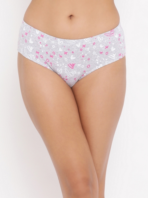 Clovia Women Grey & White Printed Mid-Rise Hipster Briefs PN3419V01
