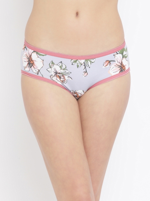 Clovia Women Blue & White Floral Printed Mid-Rise Hipster Briefs PN3184S03