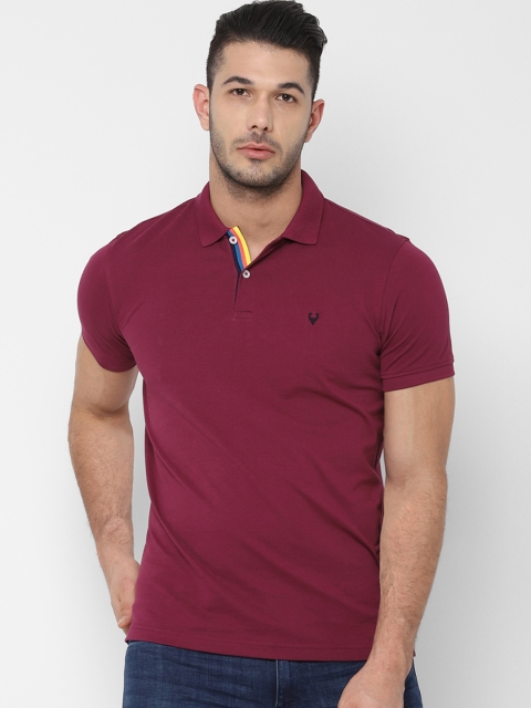 Allen Solly Men Maroon Solid Polo Collar T-shirt