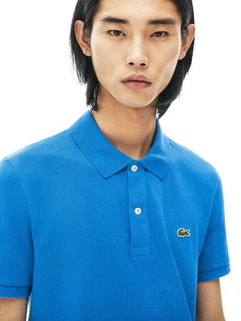 Lacoste Men Blue Solid Polo Collar Slim Fit T-shirt