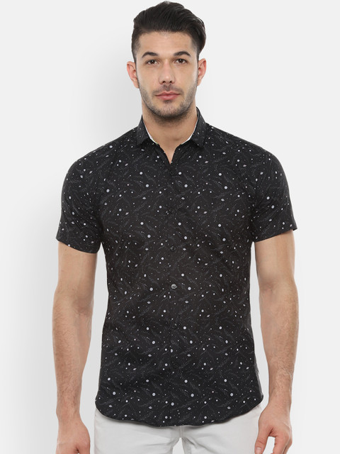 V Dot Men Black Skinny Fit Printed Casual Shirt 
V Dot Men Black Skinny Fit Printed Casual Shirt