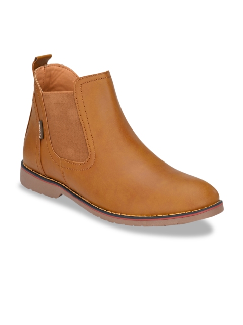 Fentacia Men Tan Brown Solid Synthetic Leather Mid-Top Flat Boots