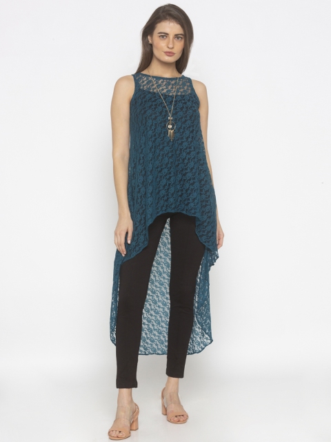 Iti Women Teal Self Design High-Low Top