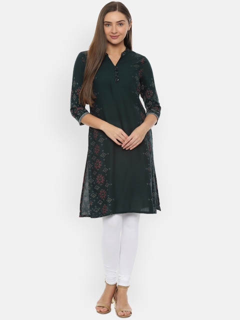 People Women Green Printed Straight Kurta