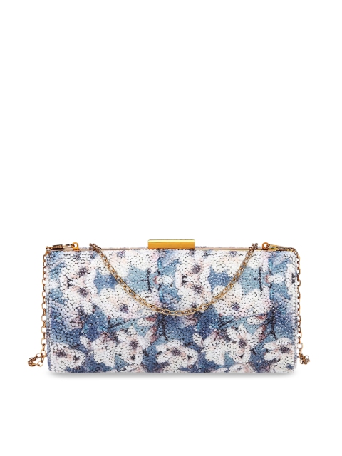 Diana Korr Blue & White Sequin Embellished Embellished Clutch
