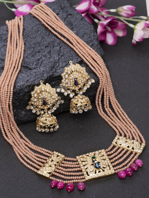 DUGRISTYLE Gold-Plated Magenta & Peach-Coloured Sapphire Embellished Handcrafted Silver Jewellery Set, Pink
DUGRISTYLE Gold-Plated Magenta & Peach-Coloured Sapphire Embellished Handcrafted Silver Jewellery Set, Pink