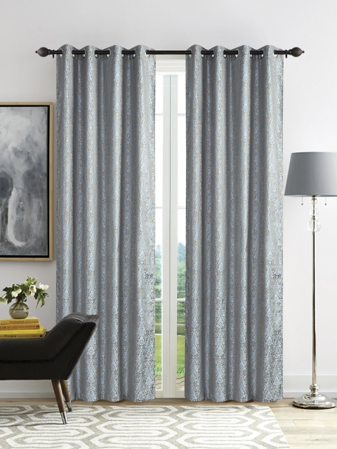 Deco Window Blue & Gold-Toned Set of 2 Curtain Curtains