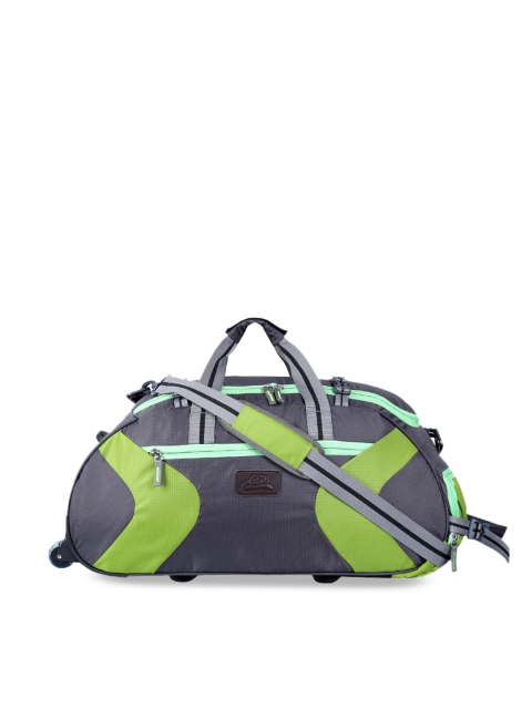 Leather World Unisex Charcoal Grey & Green Colourblocked Foldable Duffle Bag 36L