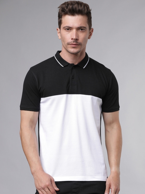 LOCOMOTIVE Men Black Colourblocked Polo Collar Slim Fit T-shirt