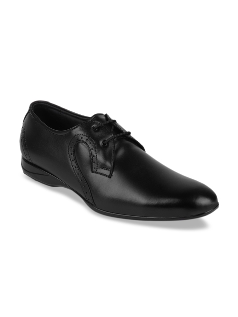 FAUSTO Men Black Solid Leather Formal Derbys