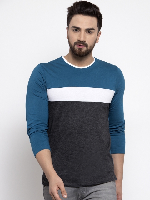 Kalt Men Teal Colourblocked Round Neck T-shirt