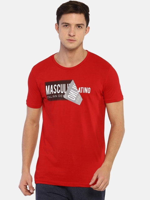 Masculino Latino Men Red & Black Printed Round Neck Slim Fit T-shirt