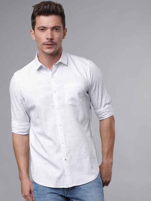 HIGHLANDER Men White Slim Fit Printed Casual Shirt