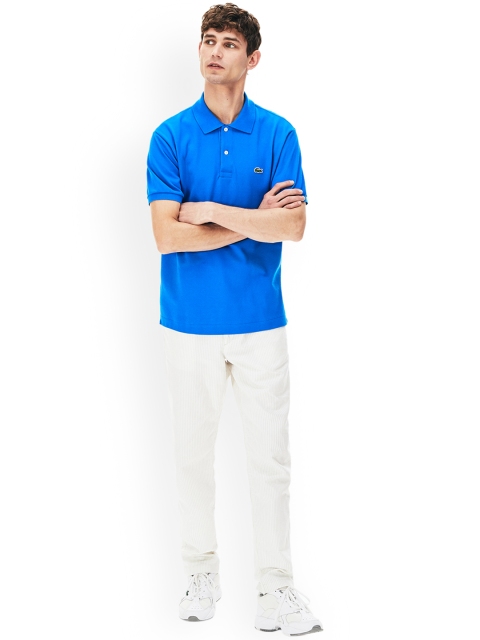 Lacoste Men Blue Solid Polo Collar T-shirt