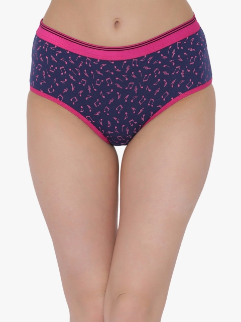 Clovia Women Navy Blue & Pink Printed Mid Waist Hipster Briefs PN2518R08S