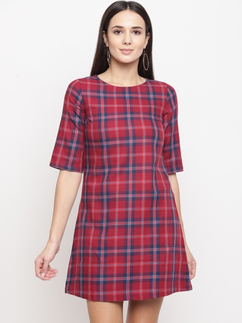 Aeropostale Women Red Checked A-Line Dress