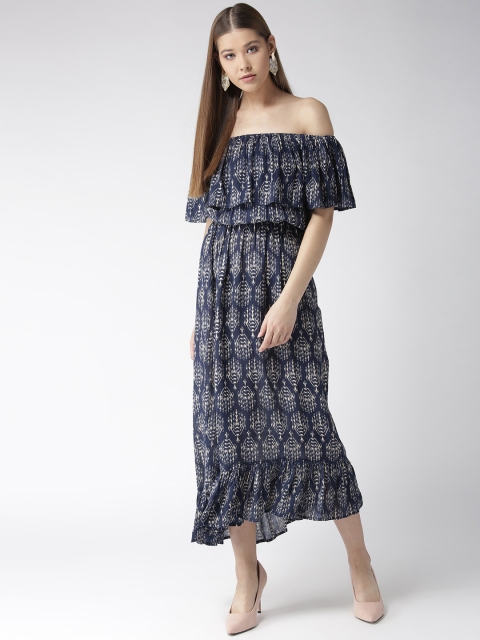 MIWAY Women Blue Printed Fit and Flare Dress