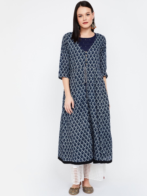 Melange by Lifestyle Women Blue & White Printed A-Line Kurta