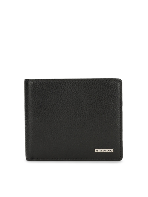 Peter England Men Black Textured Leather Two Fold Wallet