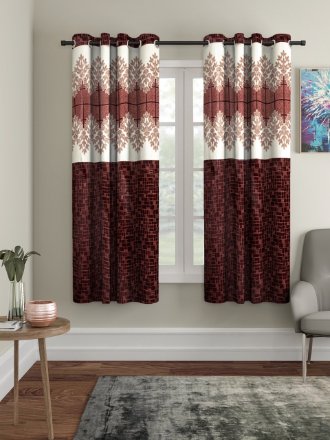 Cortina Brown & Off-White Set of 2 Window Curtains