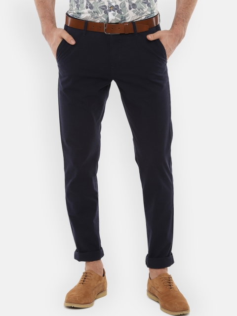 Van Heusen Sport Men Navy Blue Slim Fit Checked Chinos