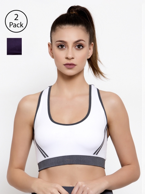 Friskers Pack of 2 Solid Non-Wired Lightly Padded Sports Bras O-3606-02-17, White