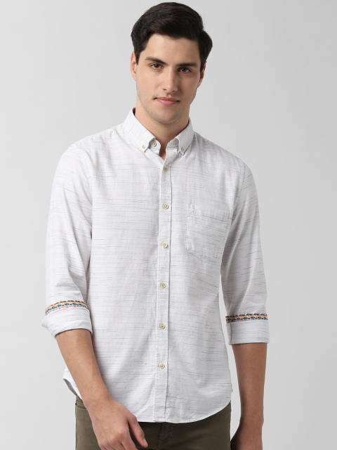 Peter England Casuals Men White Slim Fit Self Design Casual Shirt