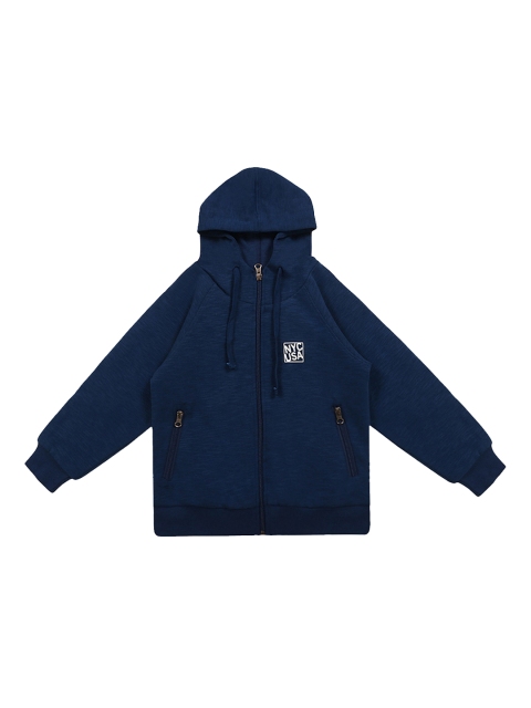 Lil Tomatoes Boys Navy Blue Solid Hooded Sweatshirt