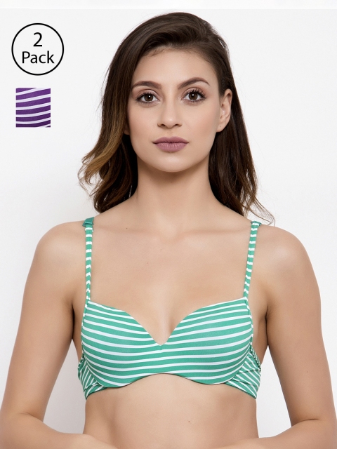 Friskers Pack of 2 Striped Underwired Lightly Padded Push-Up Bras O-1378-13-16, Green
Friskers Pack of 2 Striped Underwired Lightly Padded Push-Up Bras O-1378-13-16, Green