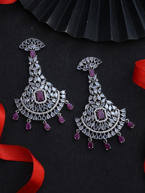 Studio Voylla Silver-Plated Purple Classic Drop Earrings