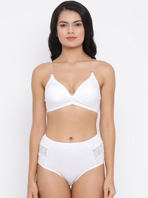 Clovia Women White Solid Lingerie Set COMBBP62132B