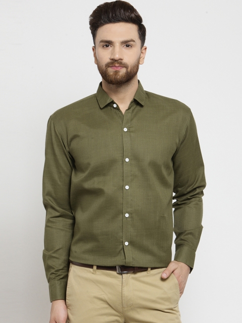 JAINISH Men Olive Green Classic Regular Fit Solid Formal Shirt