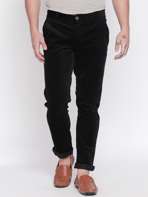Urban Ranger by pantaloons Men Black Slim Fit Solid Corduroy Regular Trousers