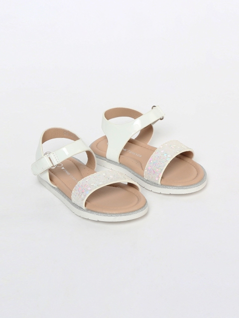 Fame Forever by Lifestyle Girls White Embellished Open Toe Flats