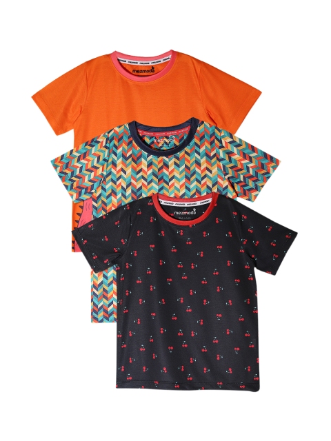mezmoda Boys Pack of 3 Printed Round Neck T-shirts, Black
