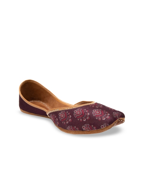 Jivaana Women Maroon Printed Leather Mojaris