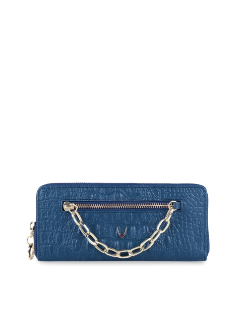 Hidesign Women Blue Crocodile Skin Textured Leather Zip Around Wallet