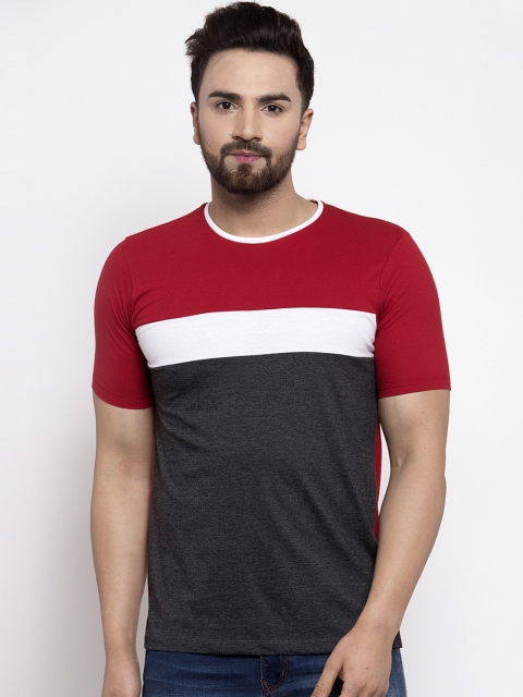 Kalt Men Grey Colourblocked Round Neck T-shirt