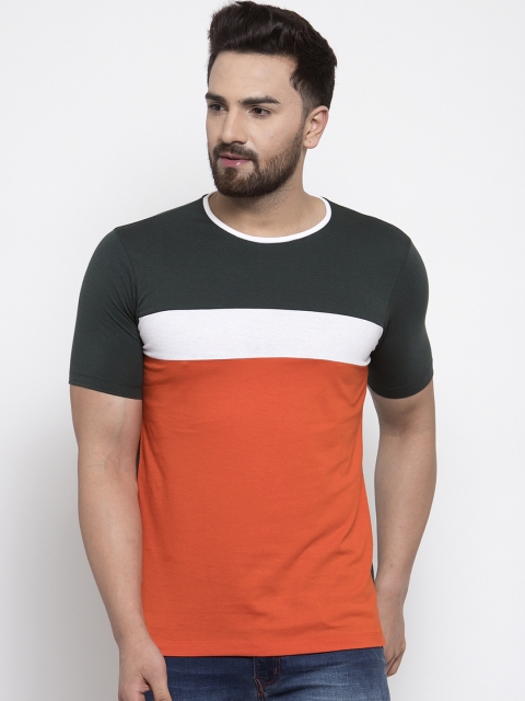 Kalt Men Orange Colourblocked Round Neck T-shirt
