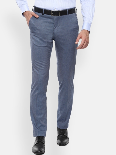 Van Heusen Men Blue Slim Fit Solid Formal Trousers