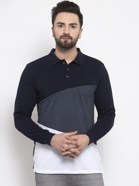 Kalt Men Navy Blue & White Colourblocked Polo Collar T-shirt
Kalt Men Navy Blue & White Colourblocked Polo Collar T-shirt