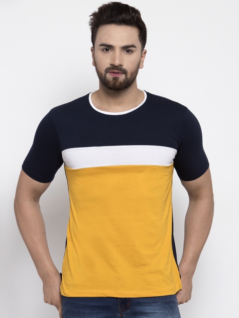 Kalt Men Yellow Colourblocked Round Neck T-shirt