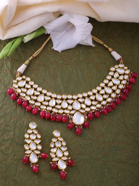 Tistabene Women Gold-Plated & Red Kundan Stone-Studded Jewellery Set