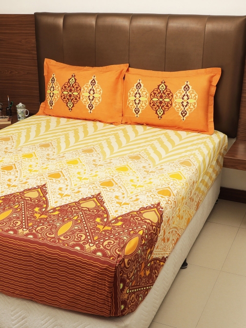 GRES HOME Mustard Yellow & Maroon Printed 210 TC Cotton King Bedsheet with Pillow Covers
GRES HOME Mustard Yellow & Maroon Printed 210 TC Cotton King Bedsheet with Pillow Covers