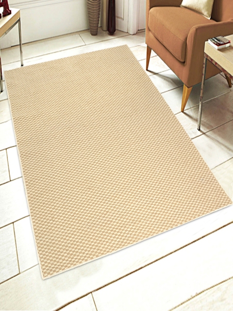 Saral Home Beige & White Checked Anti-Skid Carpet