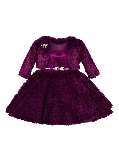 Wish Karo Girls Burgundy Solid Fit and Flare Dress