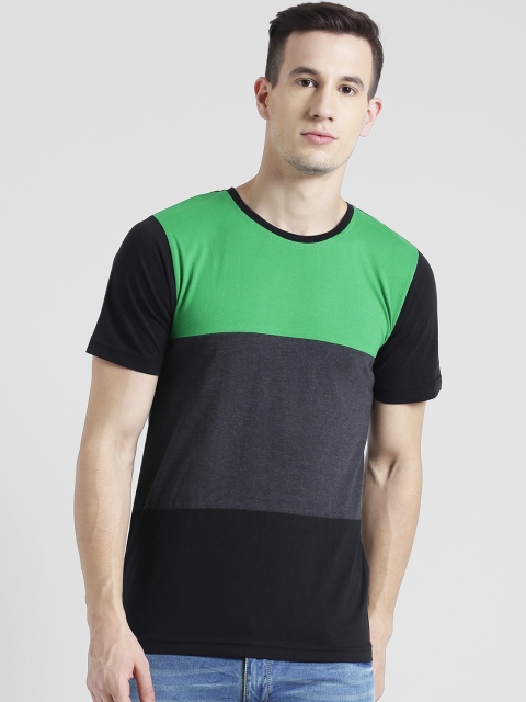 Rigo Men Green Colourblocked Slim Fit Round Neck T-shirt