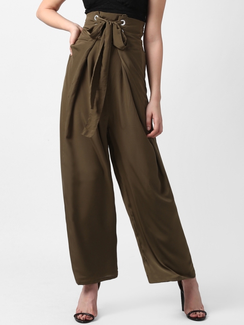 StyleStone Women Olive Green Regular Fit Solid Parallel Trousers