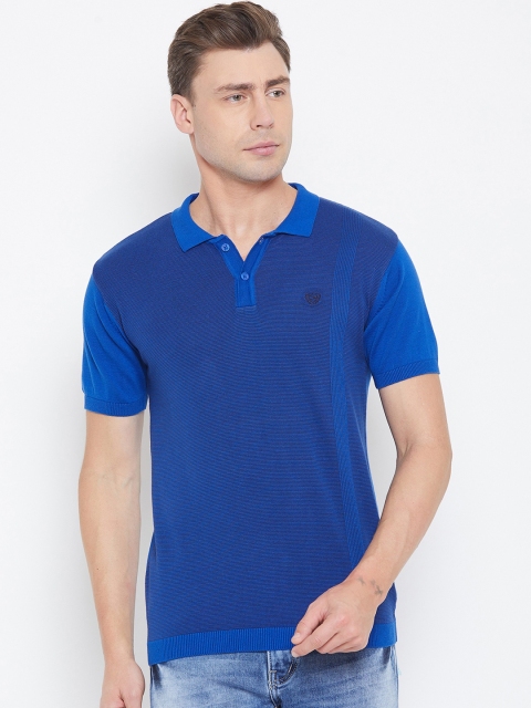 Duke Men Blue Self Design Polo Collar T-shirt