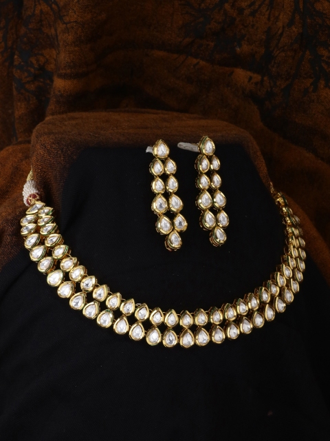 Tistabene Gold-Plated White Kundan Stone Studded Jewellery Set